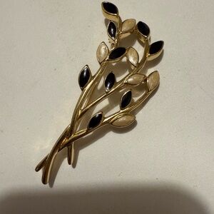 Trifari Gold and Black Leaf Brooch